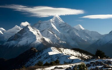 Obraz premium Snowy Alps with panoramic mountain views and icy peaks under a clear winter sky