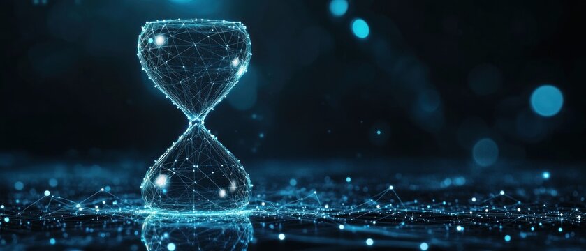Futuristic hourglass with Network Connection technology background.