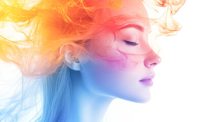 A woman with colorful hair and a colorful background