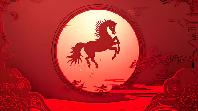 Chinese zodiac horse year with red background