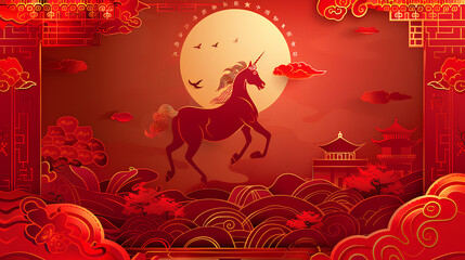 Chinese zodiac horse year with red background