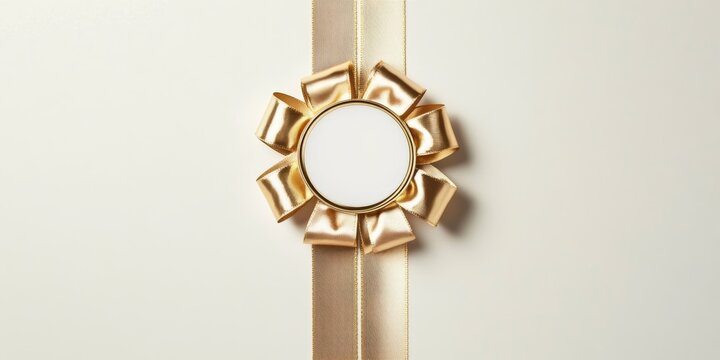 A classic-style award ribbon with a circular medallion at the center, blank for customization, in a shiny golden hue