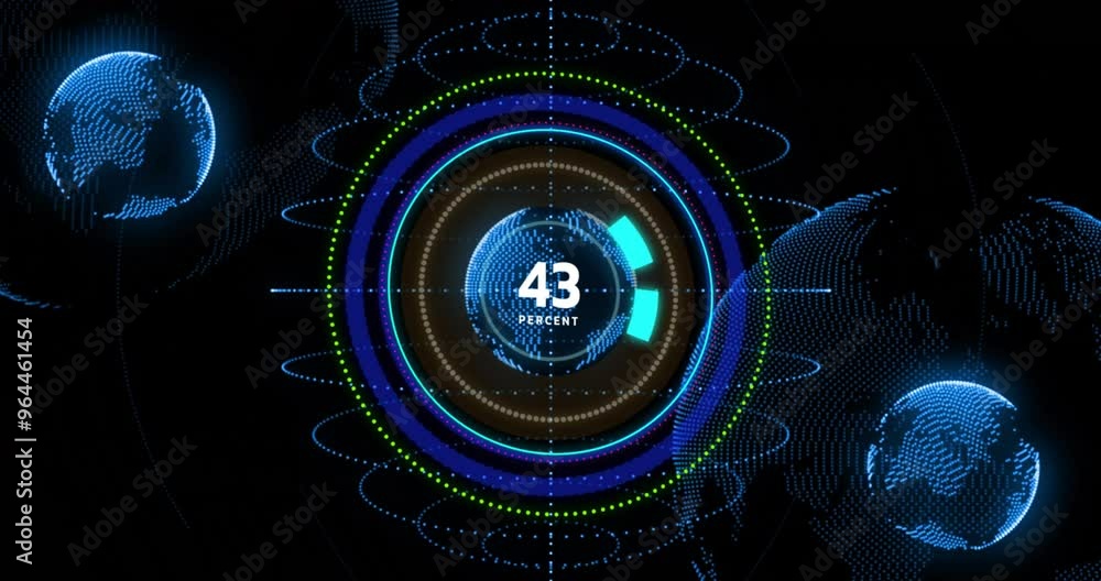 Poster animation of percent growing and digital data processing over connections and globe