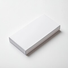Fototapeta premium A clean, white rectangular packaging box template laying flat on a plain white surface