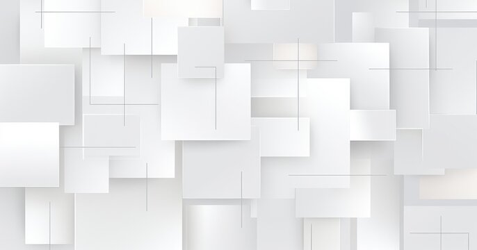 A modern abstract design featuring overlapping white squares and rectangles, creating a clean and minimalist aesthetic.