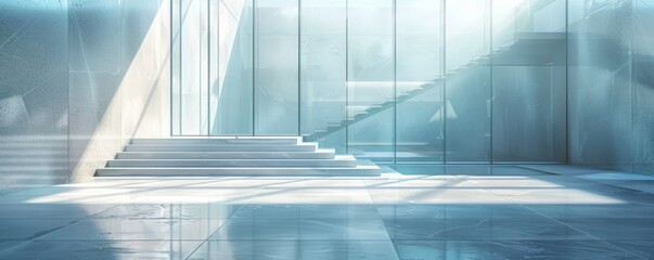 Obraz premium Glass podium with a minimalist design, highlighted by bright, natural light.