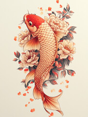 A Koi fish and some flowers