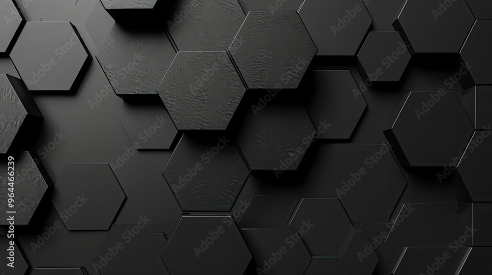 Poster a modern design featuring a textured black hexagonal pattern, ideal for backgrounds or digital proje