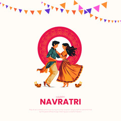 Garba Night poster for Navratri Dussehra festival of India. vector illustration design of peoples playing Dandiya dance.
