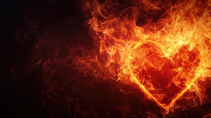 A flaming heart shaped flame, representing passion and love, beautifully lit against a dark background.