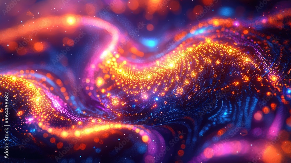 Poster Stunning abstract swirl of vibrant colors and glowing particles, creating a mesmerizing visual effect and captivating energy.