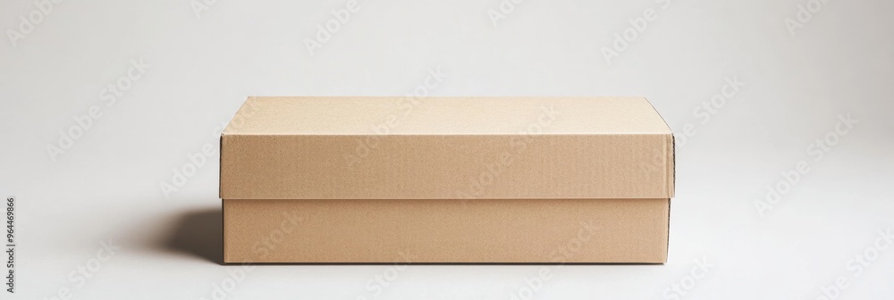 Poster a horizontal cardboard box with a closed lid, depicted in a simple, clean setting with a blank backg