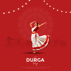 Garba Night poster for Navratri Dussehra festival of India. vector illustration design of peoples playing Dandiya dance. © anchal