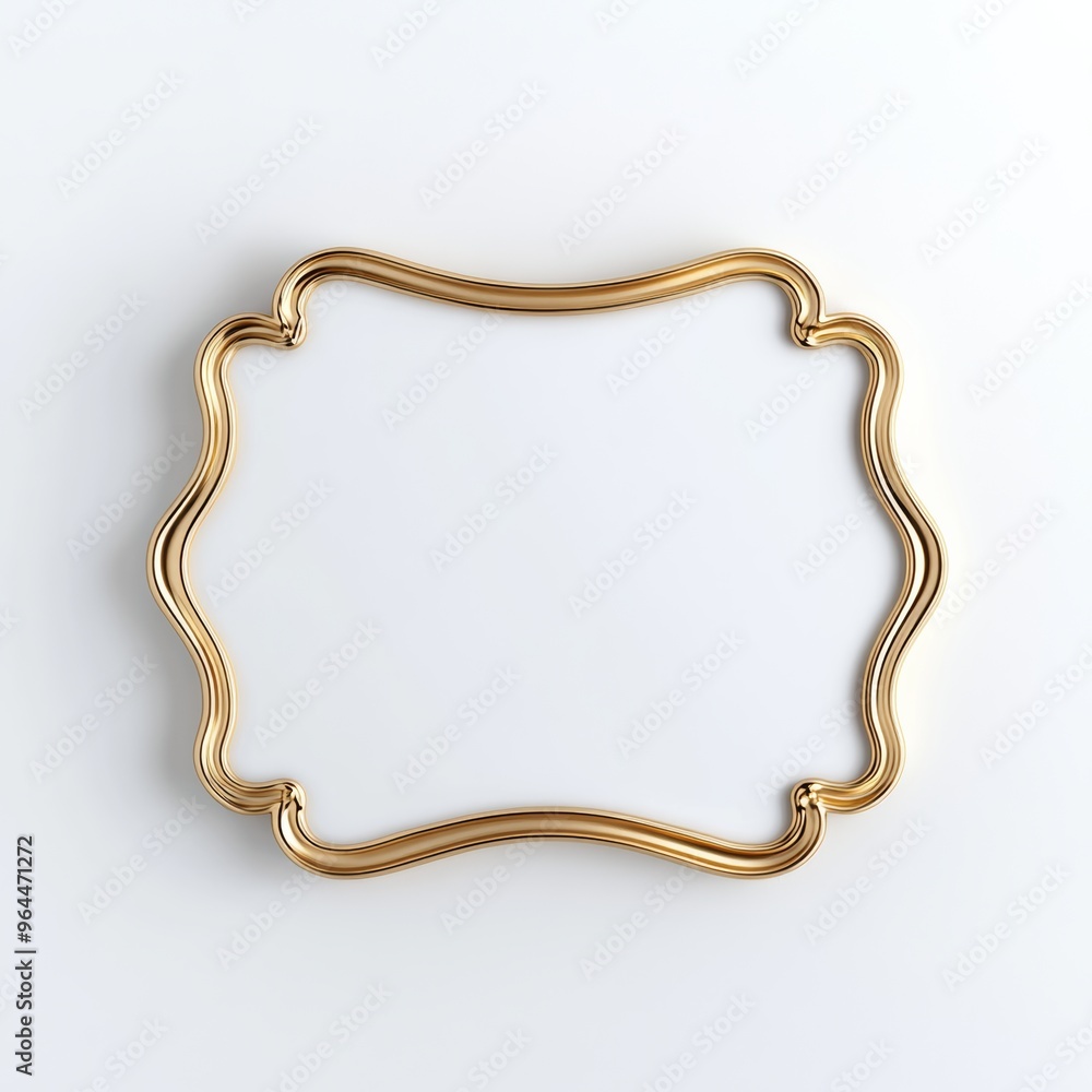 Poster a minimalist 3d render of a blank label with a golden trim, designed with smooth edges and a white b