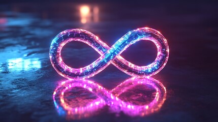 Glowing Infinity Symbol on Reflective Surface