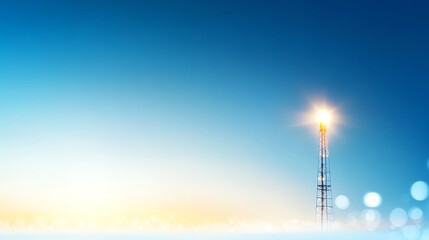 Obraz premium A single flame torch stands tall against a vibrant blue sky with a soft, blurred background.