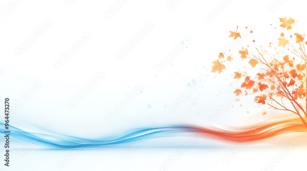 Aufkleber abstract autumnal background with a tree and flowing lines in blue and orange.