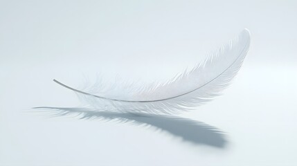 Obraz premium CG Floating Feather: A delicate, CG-rendered feather floating gracefully on a white background, casting a soft shadow. 