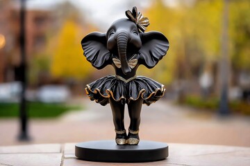 Funny statue, elephant in a tutu, gracefully attempting ballet brings a laugh with its exaggerated elegance