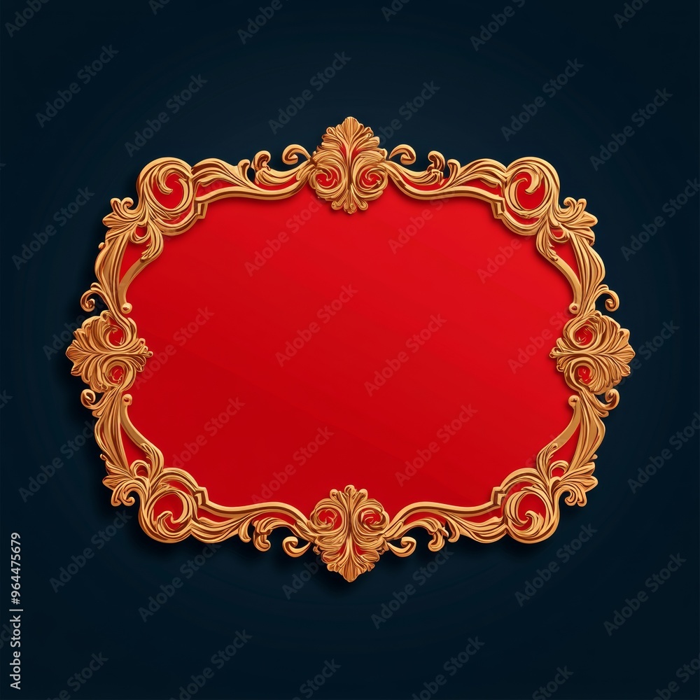 Poster a retro-style vector label with ornate edges and a blank center, created in bright red with a gold o