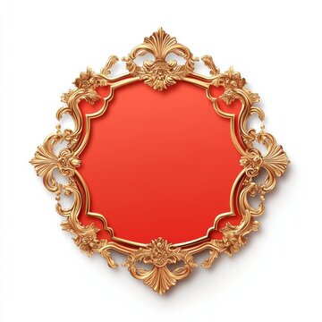 recommend clip art: A retro-style vector label with ornate edges and a blank center, created in bright red with a gold outline