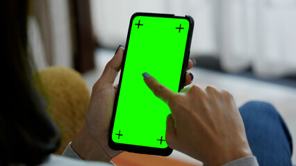 phone with finger touching the screen, smartphone green screen	
