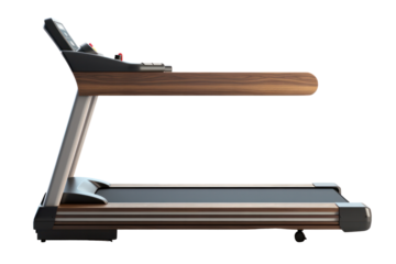 treadmill with wooden frame, isolated on white background.