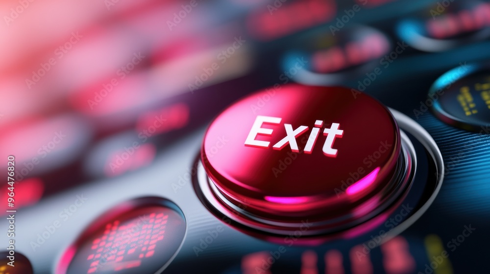 Aufkleber a close up of a red button with the word exit on it, ai