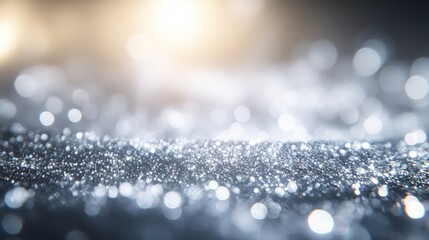 a blurry photo of a silver glitter background with a light shining in the background and a blurry background with a light shining in the middle. 