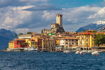 View of the town Malcesine on the front of Lake Garda, Italy