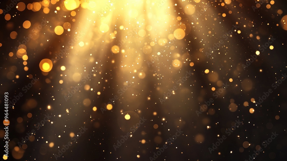 Poster a luxurious background with glowing golden light beams and shimmering bokeh elements, creating a ric