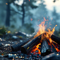 Close up of a Campfire in the Forest