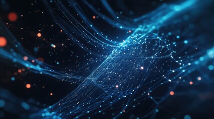 Obraz premium Abstract glowing lines and nodes representing global internet connectivity, set against a dark background with a futuristic tech feel.