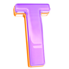 3D Render T Letter With Yellow And Purple