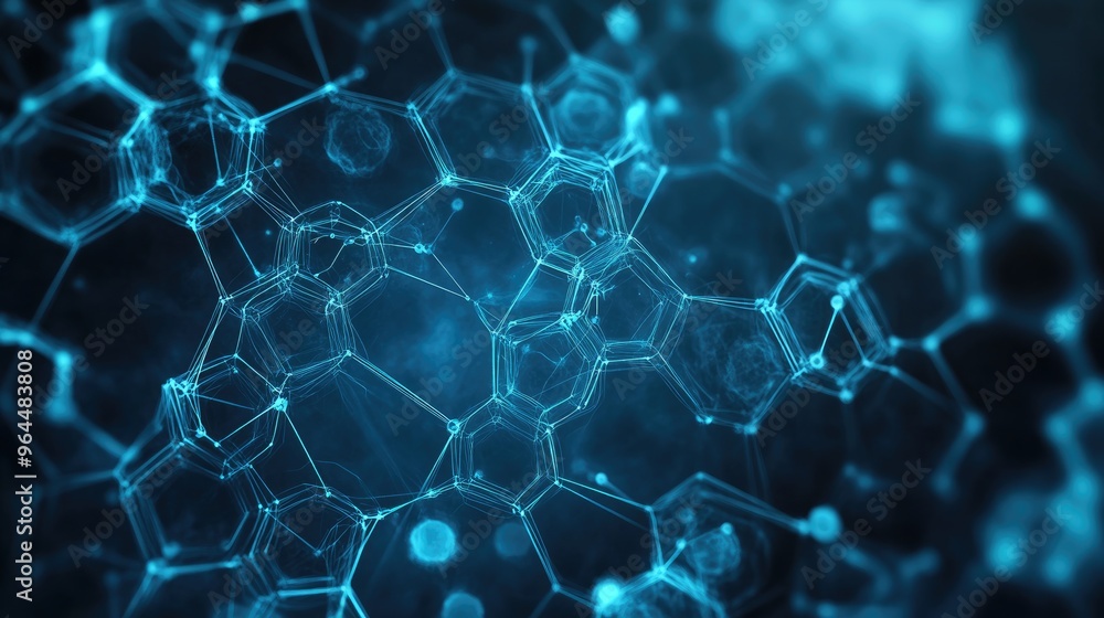 Poster modern hexagon pattern backdrop with highlighted areas of genetic research and molecular structure g