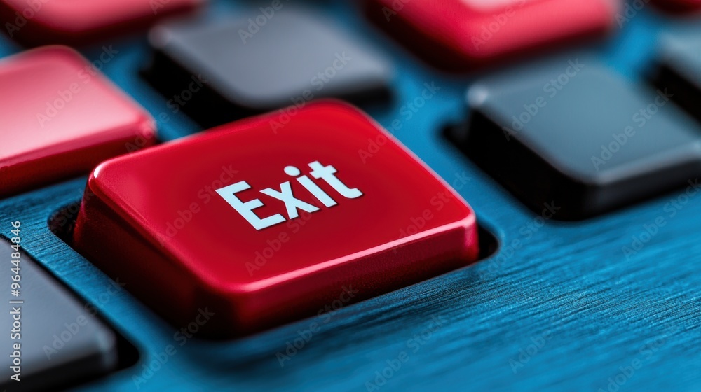Poster a close up of a red exit button on the keyboard, ai