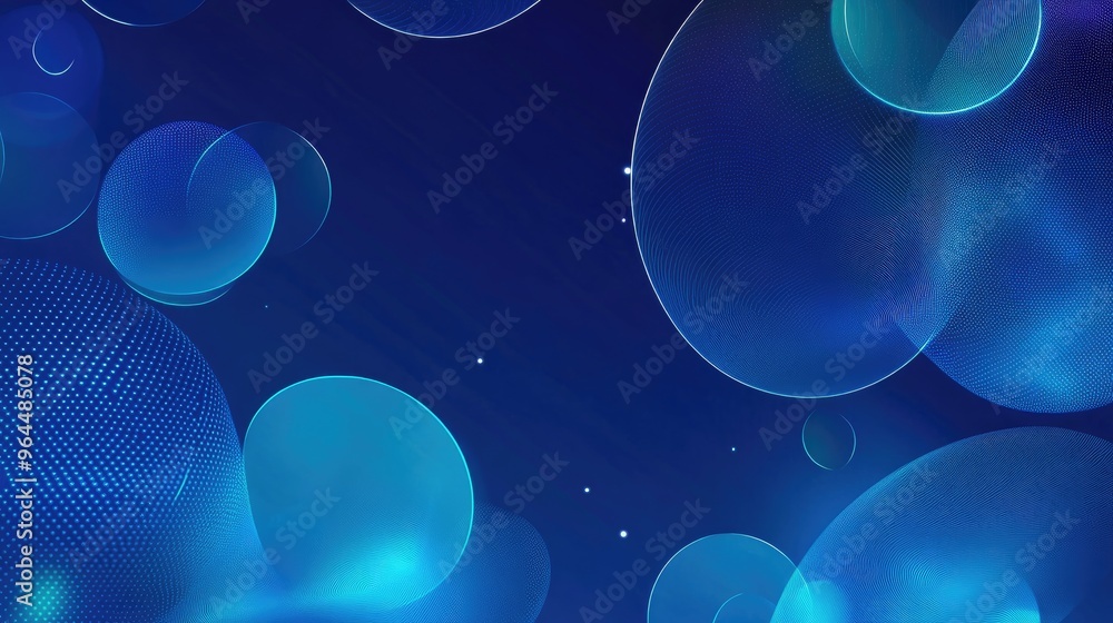 Poster a digital-inspired blue gradient background with geometric circles in varying sizes, creating a tech