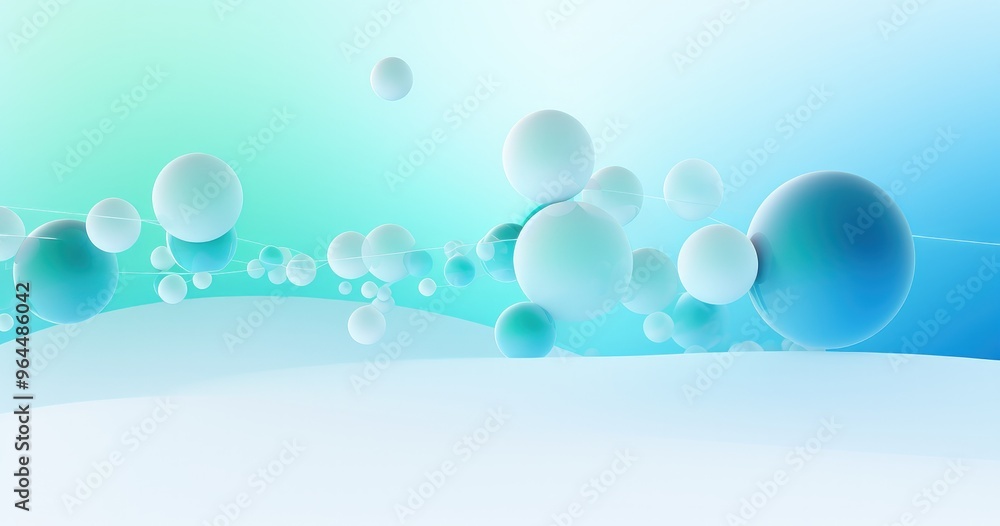 Poster a serene abstract design featuring floating spheres in a gradient background, evoking a sense of cal