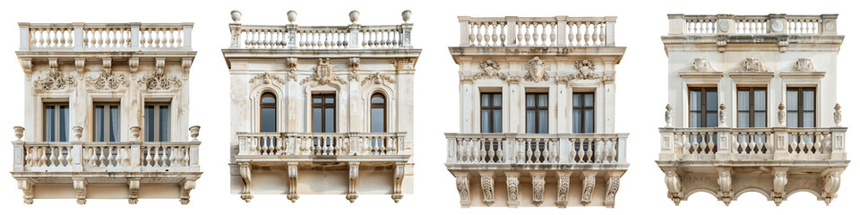 Naklejka premium set of aRenaissance Balcony with a Grand Curved Marble Bluestrad, A Grand Curved Marble Balcony, Curved Marble Balcony, Intricately Designed Marble Balcony, Fine Marble , on a transparent backgrounds