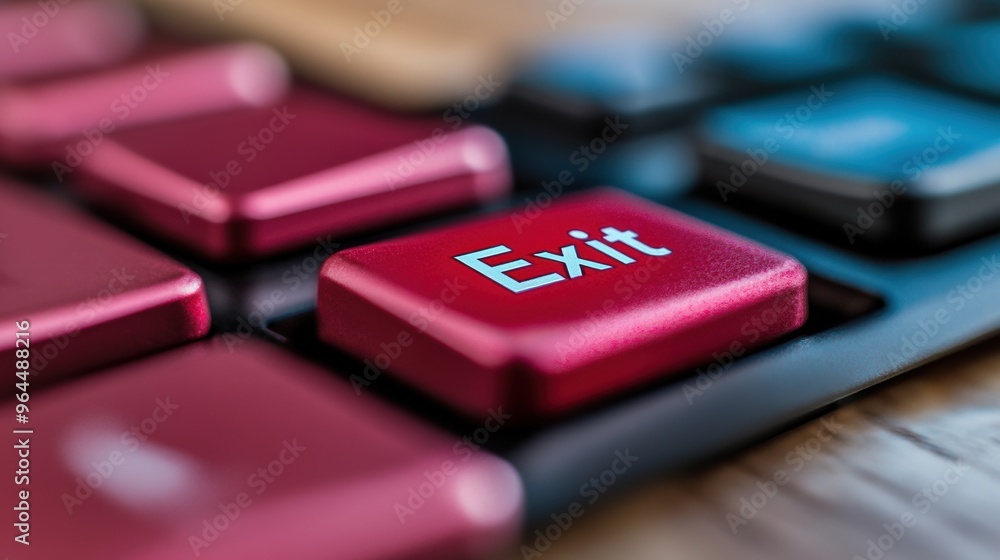Poster a close up of a red exit key on the keyboard, ai