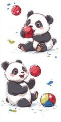 panda baby panda cute animal cartoon panda playful panda red ball colorful balls animal illustration adorable panda panda playing animal character 