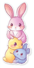 bunny rabbit cute animal pastel cartoon illustration fluffy stack baby rabbit family colorful rabbits adorable bunnies playful animals illustrated bunnies kawaii style 