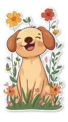 dog puppy flowers cute happy nature pet cartoon illustration animal garden smiling dog colorful flowers playful puppy cheerful pet floral design adorable animal