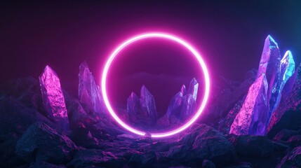Neon Circle with Crystal Peaks