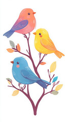 Obraz premium birds colorful birds tree nature illustration pastel colors cute animals wildlife spring art vibrant chickadee happy cartoon whimsical flora fauna cartoon birds playful 