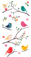 birds colorful birds watercolors nature wildlife tree branch spring painting illustration pastel colors tropical birds vibrant colors birdwatching avian friends 