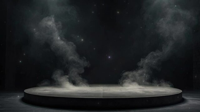 Empty light blue studio room futuristic hall room with lights in black background