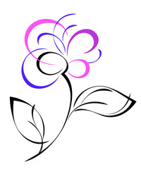 Stylized blossoming flower on a short stem with leaves; graphic decor