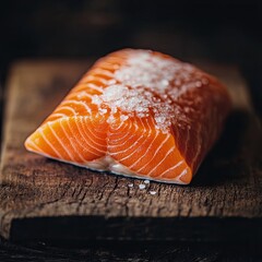 salmon isolated on wooden background