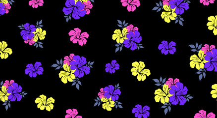 Hibiscus flowers Pattern. Hawaiian Seamless Pattern. Tropical flowers and Leaves. Hawaiian Aloha Shirt. Design for fabric, textile, wallpaper, clothing. floral background. vector illustration